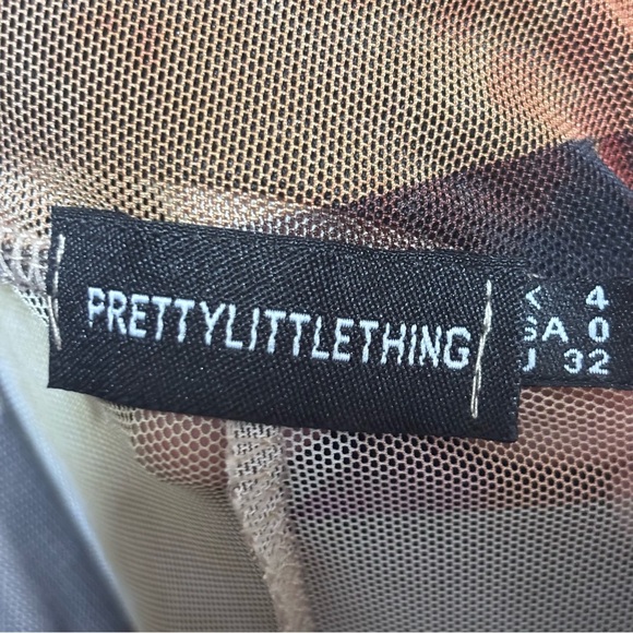 PrettyLittleThing Chocolate Abstract print wide leg mesh pants size 0 - Picture 10 of 10